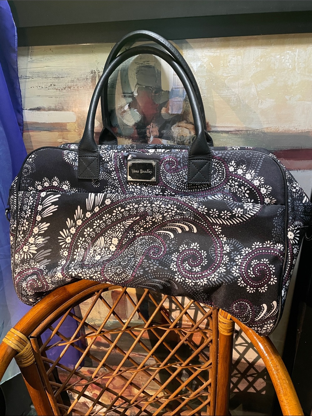 Vera Bradley Black and Purple Paisley Travel Duffel